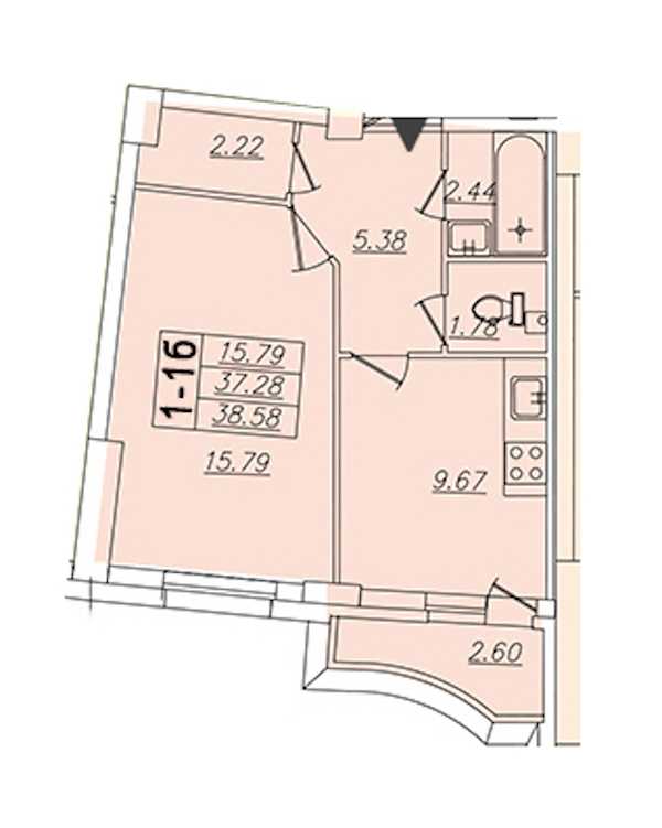 Однокомнатная квартира в : площадь 38.58 м2 , этаж: 4 – купить в Санкт-Петербурге